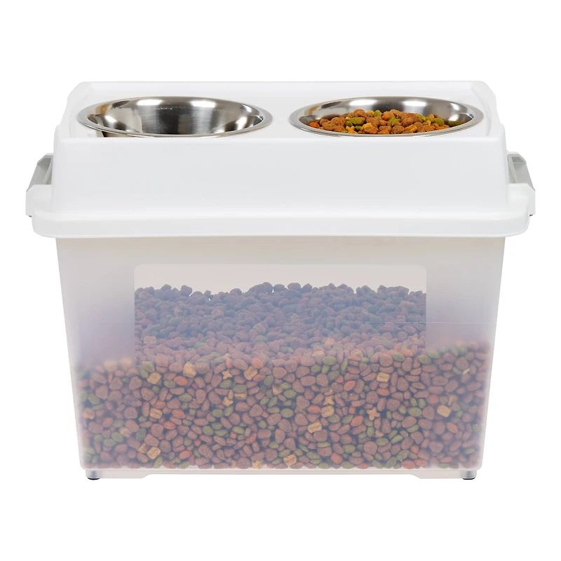 IRIS 45qt. Clear/White/Gray Airtight Elevated Feeder Storage Container
