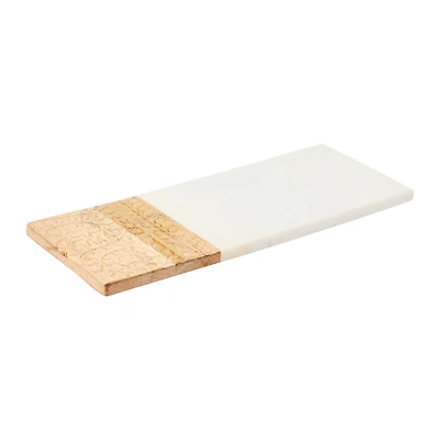 Hello Honey® 15" Contemporary Mango Wood & Marble Serving Board with Engraved Design