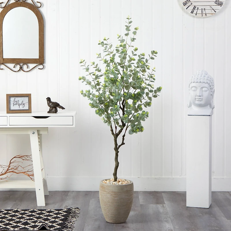 5ft. Eucalyptus Artificial Tree in Sandstone Planter