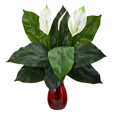 24" Spathiphyllum Artificial Plant in Ruby Planter