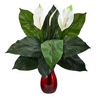 24" Spathiphyllum Artificial Plant in Ruby Planter