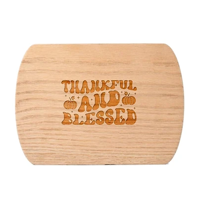 Thankful and Blessed 8" x 11" Redwood Oval Cutting Board