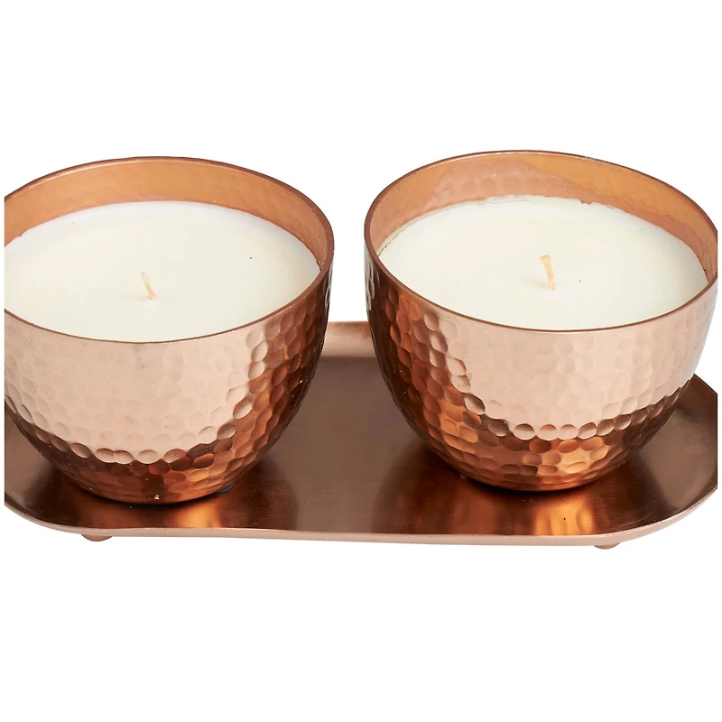 Jasmine Scented Candles in Hammered Copper Bowls Set