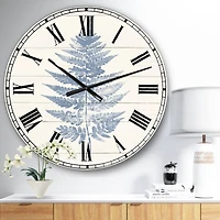 Designart 'Blue Fern Print On Wood I Traditional Wall Clock