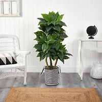 5ft. Bird Nest Artificial Tree in Handmade Black and White Natural Jute and Cotton Planter UV Resistant (Indoor/Outdoor)