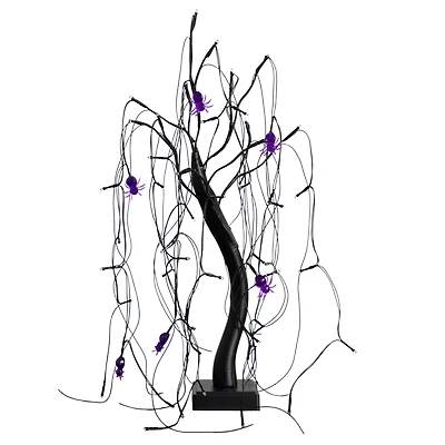 2ft. Pre-Lit Halloween Artificial Black Spooky Spider Willow Tree with 60 Orange & Purple LED Lights