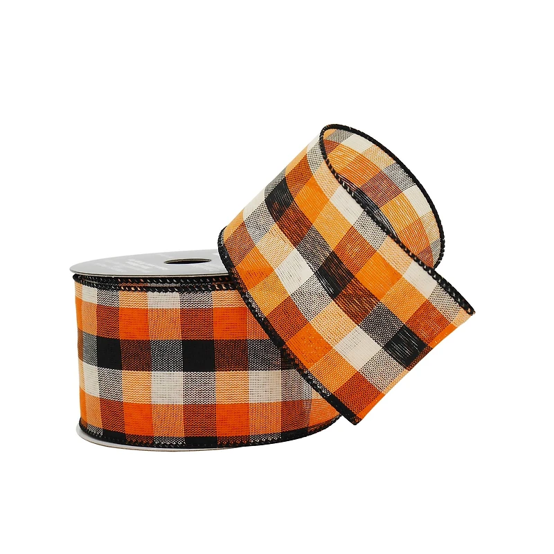 2.5" x 20ft. Navy & Orange Plaid Wired Ribbon by Celebrate It® Halloween
