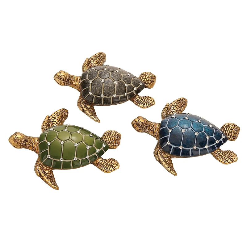 5" Brown Polystone Coastal Turtle Sculpture Set