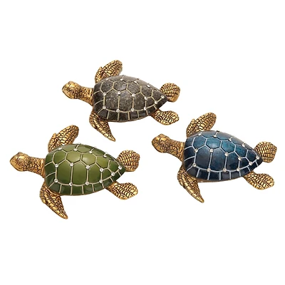 5" Brown Polystone Coastal Turtle Sculpture Set