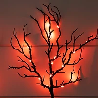 14in. Pre-Lit Artificial Halloween Black Twig Branches with 45 Orange LED Lights and Integrated Ground Stake - Set of 3