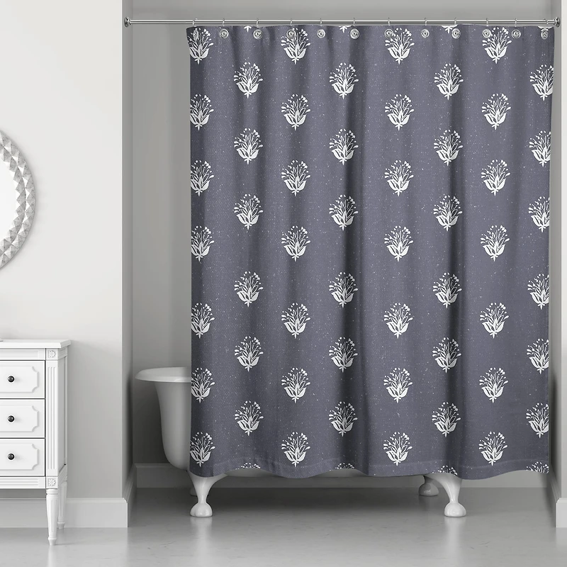 Navy Floral Pattern 71" x 74" Shower Curtain