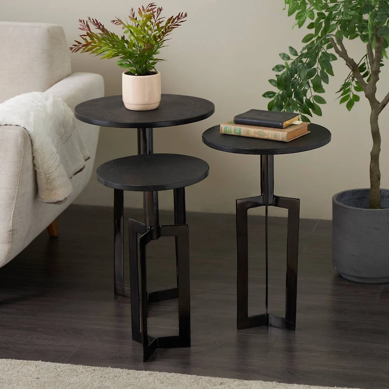Black Aluminum Metal Tripod Accent Table Set