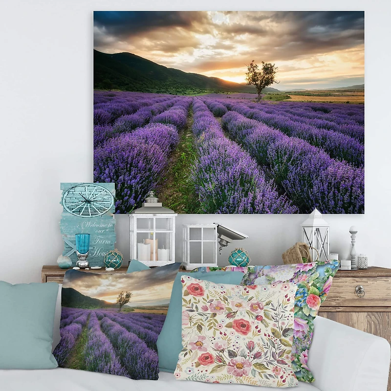 Designart - Sunrise & Dramatic Clouds Over Lavender Field VII
