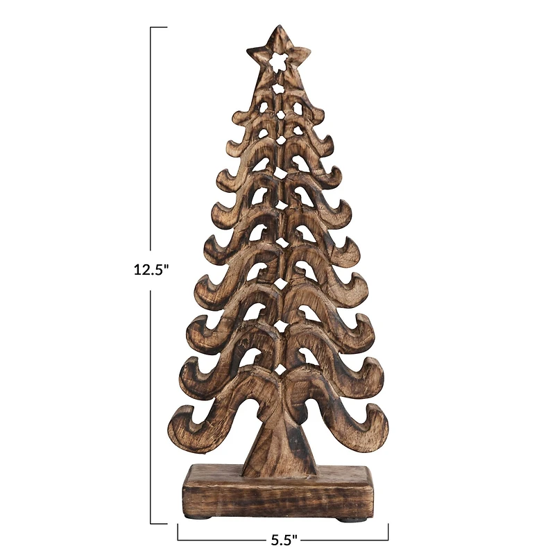 Hello Honey® 12.5" Burnt Finish Hand-Carved Mango Wood Tree