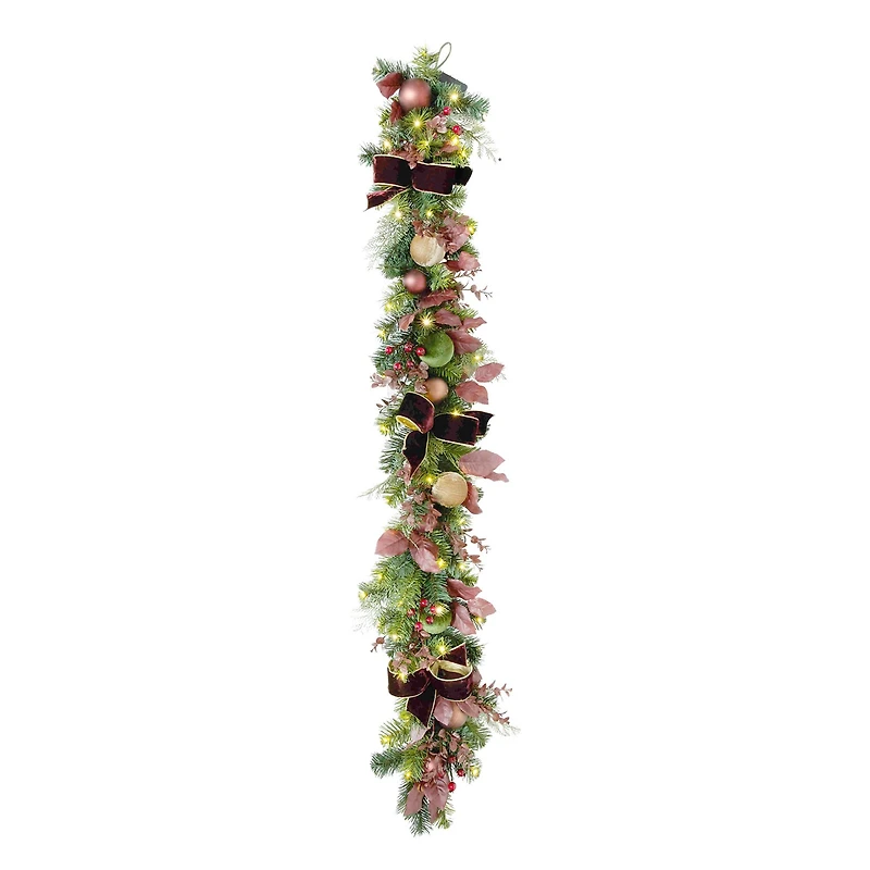 6ft. Pre-Lit Gilded Burgundy Bow & Pine Garland by Ashland®