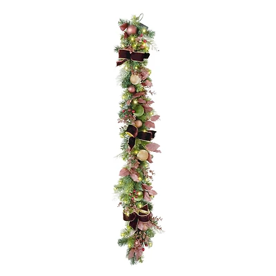 6ft. Pre-Lit Gilded Burgundy Bow & Pine Garland by Ashland®