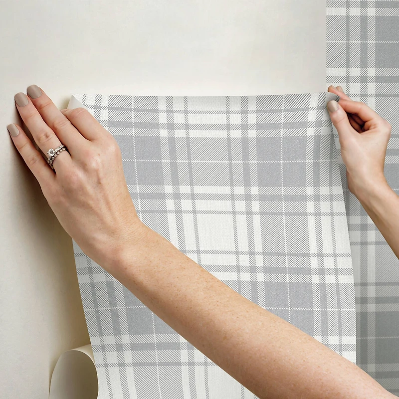 InHome Franklin Plaid Gray Peel & Stick Wallpaper