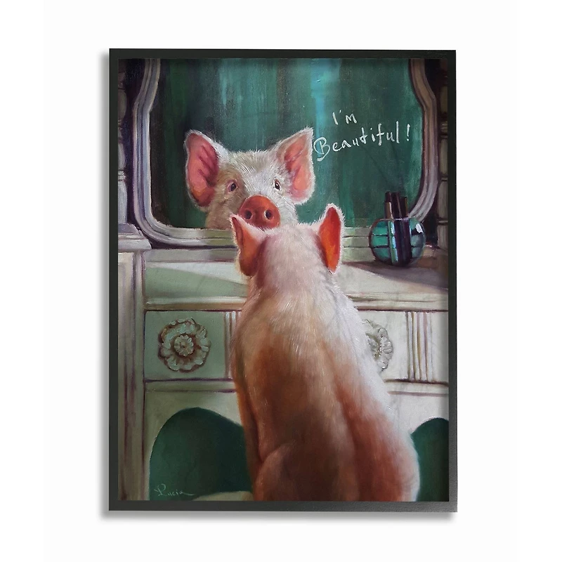 Stupell Industries I'm Beautiful Painted Pig in Mirror Framed Wall Art