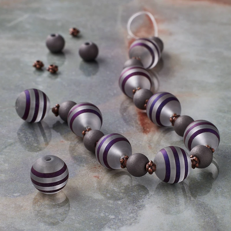 Black Stripe Glass Round Beads Mix by Bead Landing™