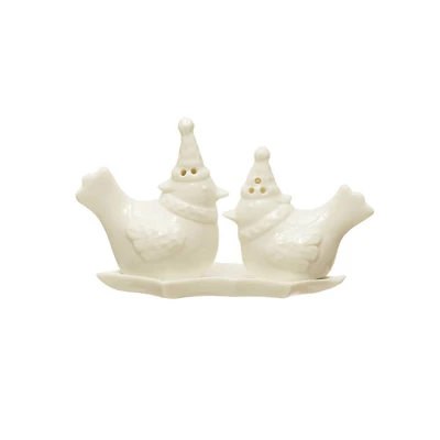 Hello Honey® White Stoneware Bird Salt & Pepper Shakers on Leaf