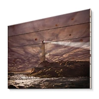 Designart - Lighthouse Shining Light During Stormy Night I