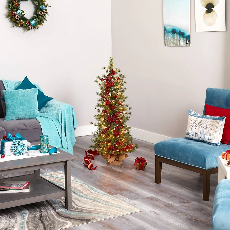 4ft. Pre-Lit Berry & Pine Artificial Christmas Tree, Warm White Lights