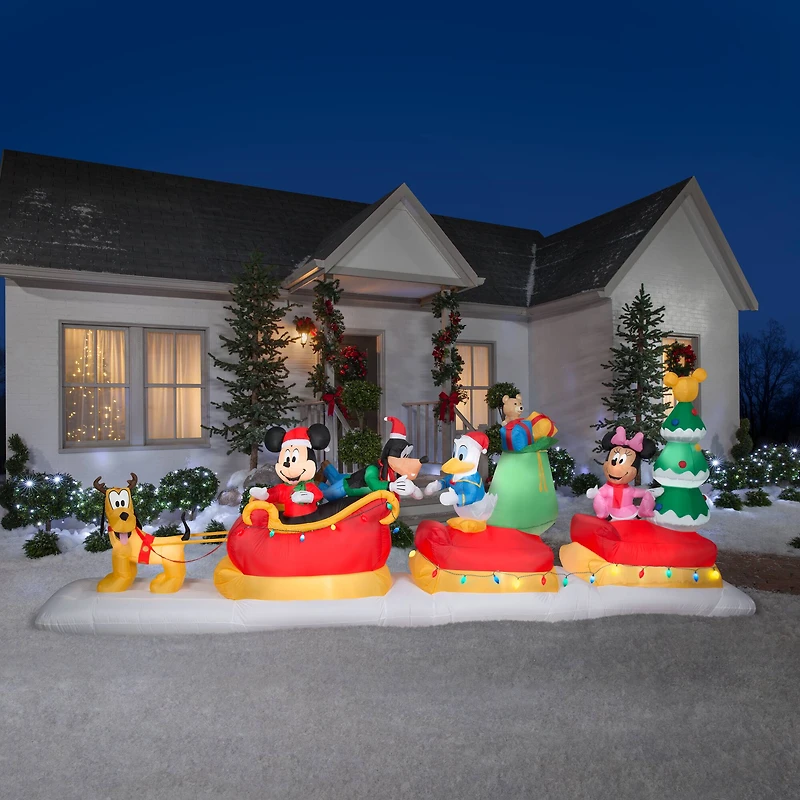 6ft. Animated Airblown® Inflatable Mickey & Friends Sleigh Scene