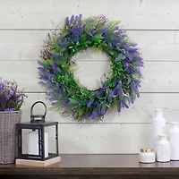 24" Purple Lavender & Spring Foliage Artificial Floral Wreath