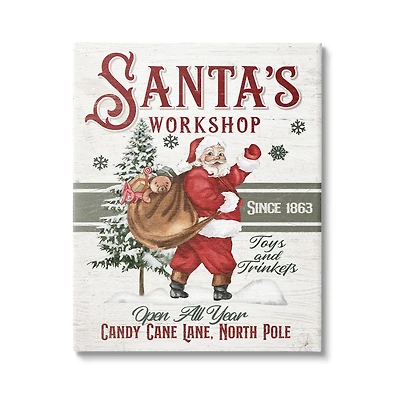 Stupell Industries Santa's Workshop Weathered Vintage Sign Canvas Wall Art