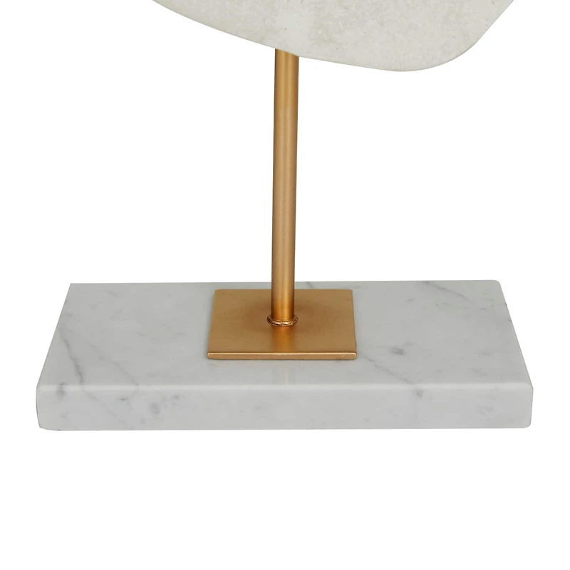 20" White Polystone Cut-Out Abstract Sculpture with Marble Stand