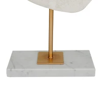 20" White Polystone Cut-Out Abstract Sculpture with Marble Stand