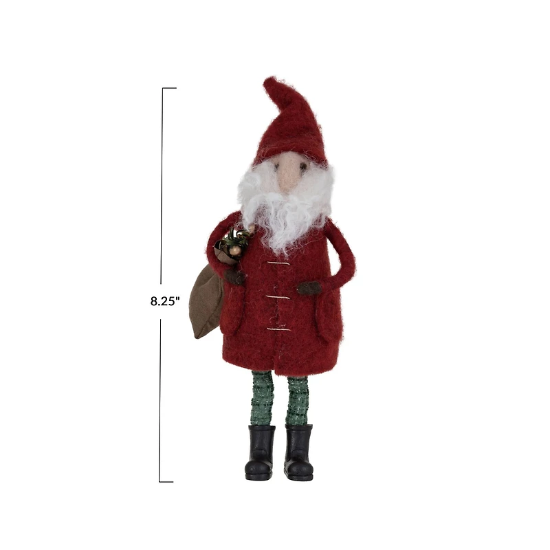 Hello Honey® 8.25" Wool Felt Santa in Winter Coat with Toy Sack