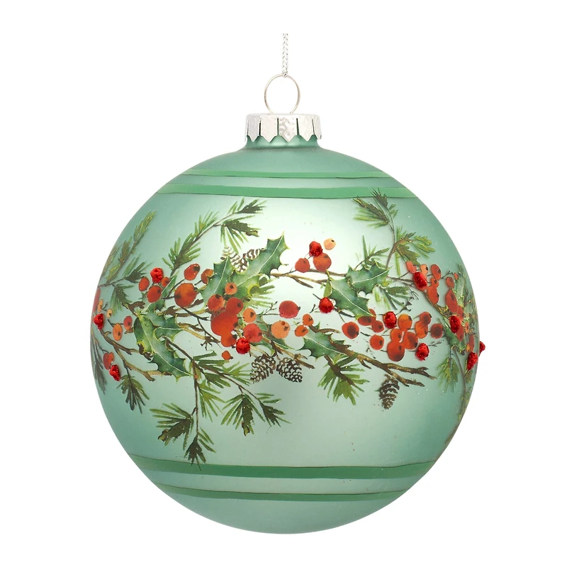 6ct. 5" Pine & Berry Glass Ball Ornaments