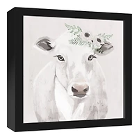 Cow With Florals 17.73" x 17.73" Black Framed Canvas