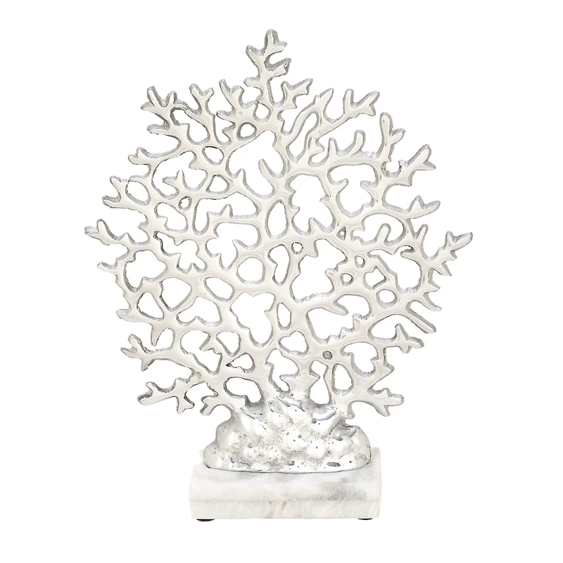 15" Silver Aluminum & Marble Coral Sculpture