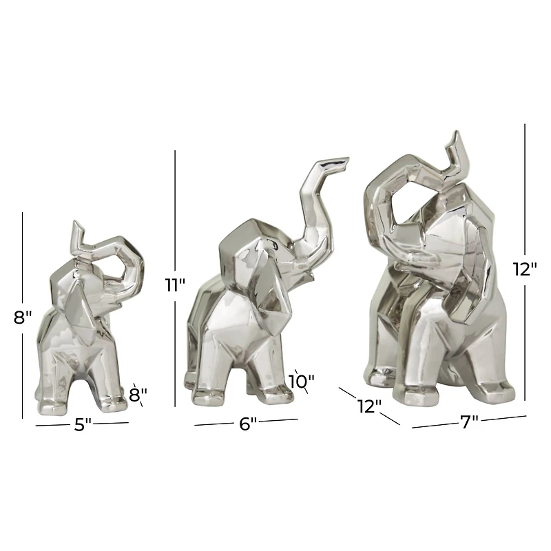 Silver Contemporary Elephant Sculpture Set