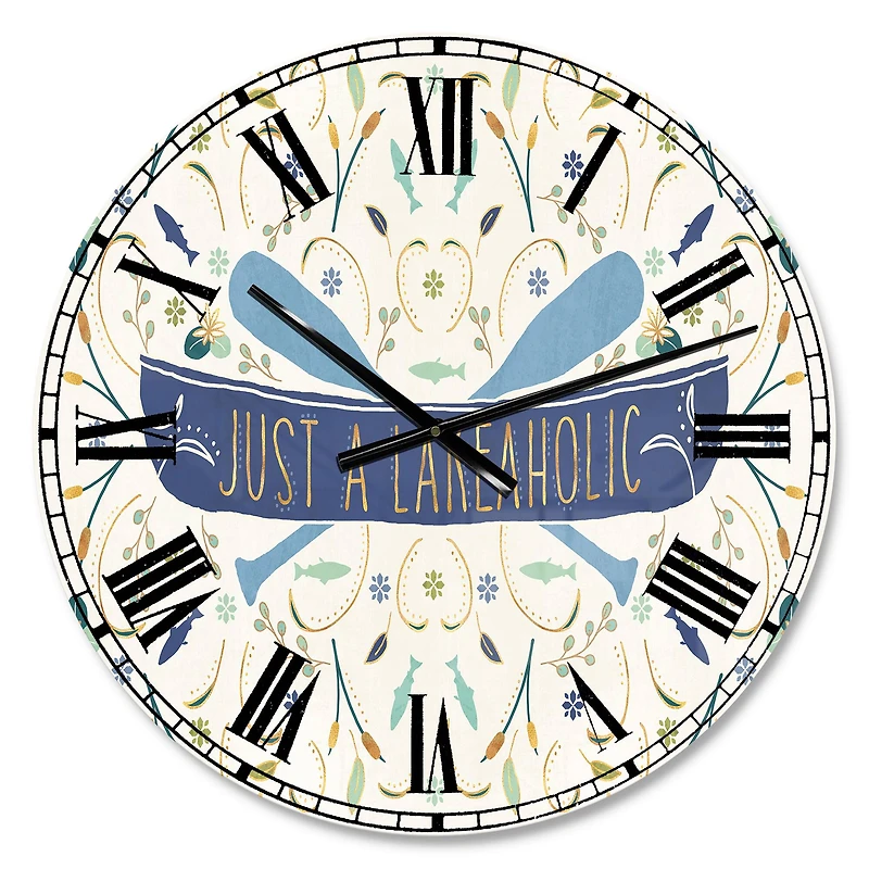 Designart 'Just A Lakeaholic Lake House Wall Clock