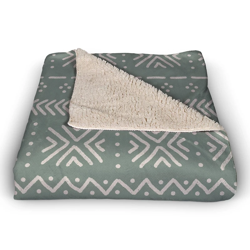 Sage Mudcloth 50" x 60" Sherpa Fleece Blanket