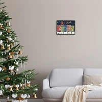 Stupell Industries Snowy Christmas Town Santa Overhead Framed Giclee Art