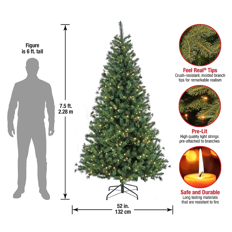 7.5ft. Pre-Lit Cedar Spruce Artificial Christmas Tree, Warm White LED Lights