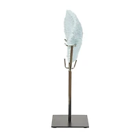 12.5" Light Blue Polystone Coral Textured Sculpture with Bronze Stand