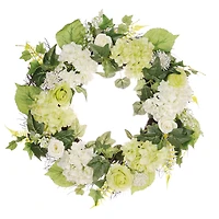 24" White Spring Hydrangea & Rose Wreath