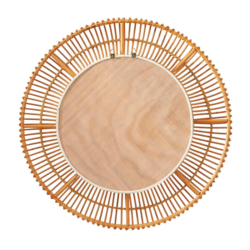 Brown Rattan Bohemian Wall Mirror, 39" x 4" x 39"