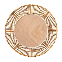 Brown Rattan Bohemian Wall Mirror, 39" x 4" x 39"