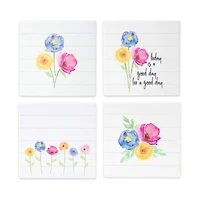 4" Floral Stoneware Tiles Set