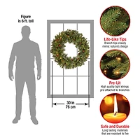 30" Crestwood® Spruce Wreath with Cones, Red Berries, Glitter & 70ct. Warm White Battery Operated LED Lights with Timer