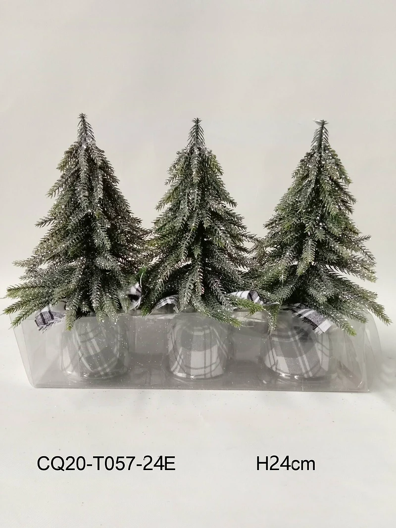 9.5" Unlit Mini Silvery Pine Downswept Artificial Christmas Tree Set