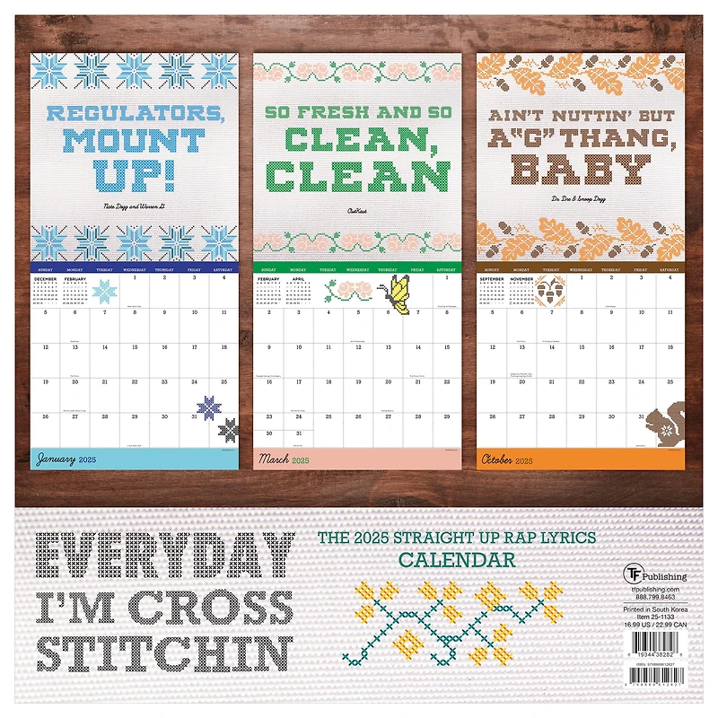 TF Publishing 2025 Cross Stitch Lyrics Wall Calendar