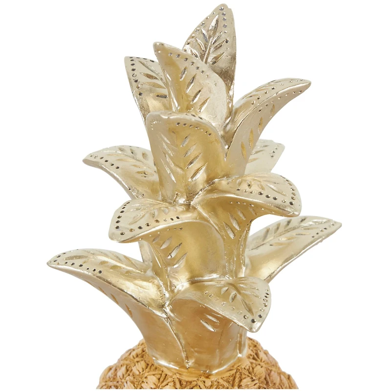 13" Gold Textured Pineapple Fruit Sculpture with Carved Top