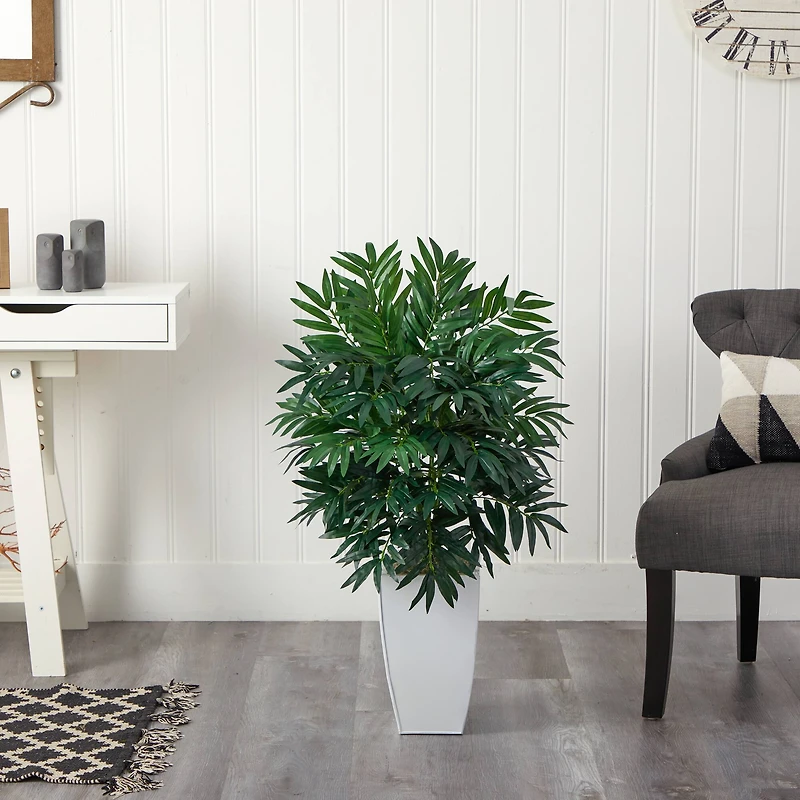3ft. Bamboo Palm Plant in Decorative White Metal Planter